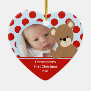 Babys erster WeihnachtsFoto-Verzierungs-Jungen-Bär Keramik Ornament