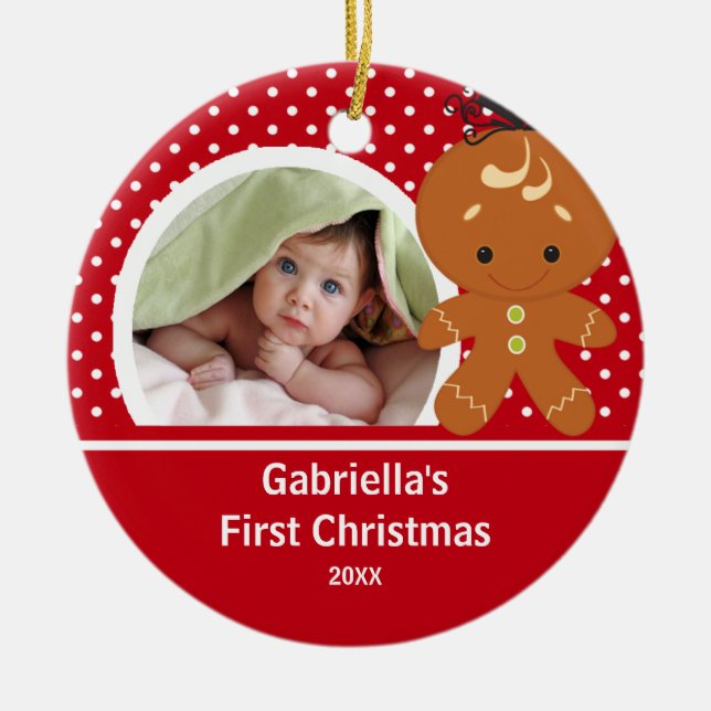 Babys erster WeihnachtsFoto-Verzierungs-Lebkuchen Keramik Ornament (Vorne)