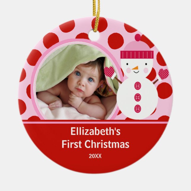 Babys erster WeihnachtsFoto-VerzierungSnowman Keramik Ornament (Vorne)