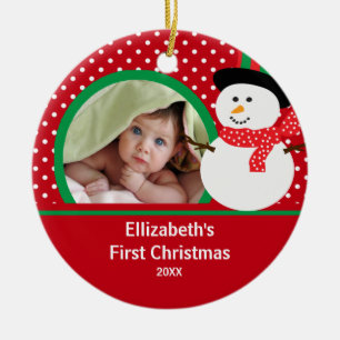 Babys erster WeihnachtsFoto-VerzierungSnowman Keramik Ornament