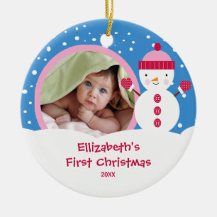 Babys erster WeihnachtsFoto-VerzierungSnowman Keramikornament