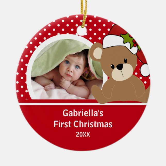 Babys erster WeihnachtsFoto-Verzierungteddy-Bär Keramik Ornament (Vorne)