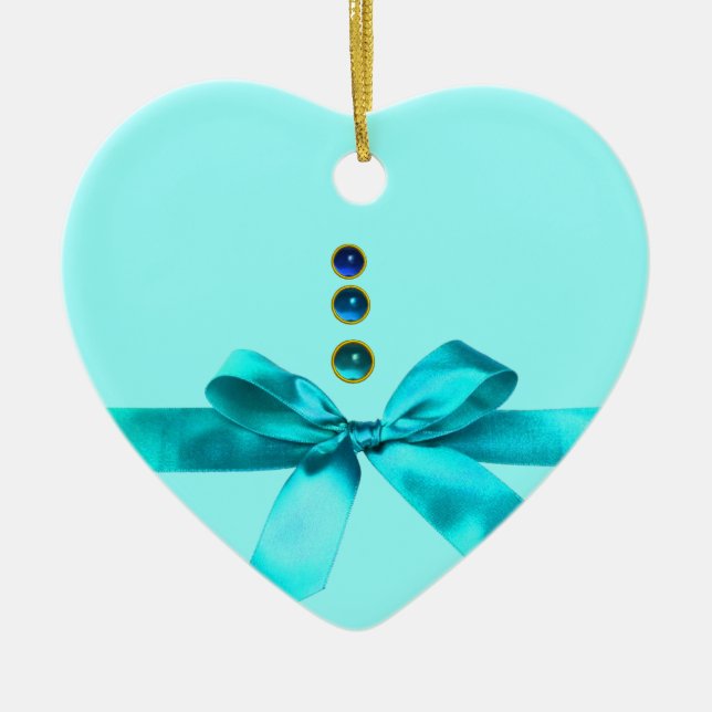 BABY'S ERSTES CHRISTMAS Blue Ribbon Baby Boy Herz Keramik Ornament (Vorne)