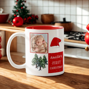 Baby's erstes Foto für die Weihnachtsschnee-Weihna Zweifarbige Tasse