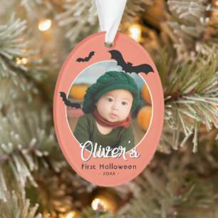 Baby's erstes Halloween-Schwarzfledermäuse-Foto Ornament