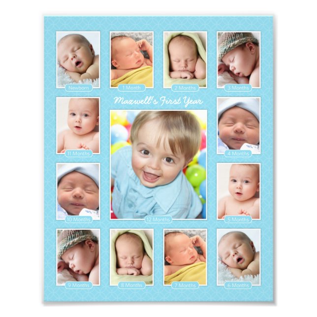 Babys erstes Jahr Blue Keepake Foto Collage (Vorne)