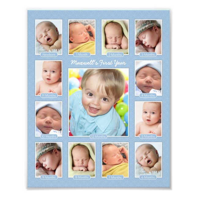 Babys erstes Jahr Blue Keepake Foto Collage (Vorne)