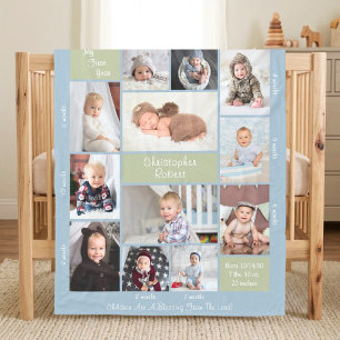 Baby's erstes Jahr Boho 12 Foto-Collage-Script Fleecedecke
