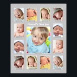 Babys erstes Jahr Gray Keepake Foto Collage<br><div class="desc">Zeigen Sie das erste Jahr Ihres Babys mit einer modernen Collage aus Foto,  die kein Drucken und Schneiden einzelner Fotos erfordert! Laden Sie einfach die digitalen Bilder Ihres Babys von Neugeborenen auf 12 Monate / ein Jahr hoch und personalisieren Sie den Titel mit dem Namen Ihres Babys. Farbe: hellgrau</div>