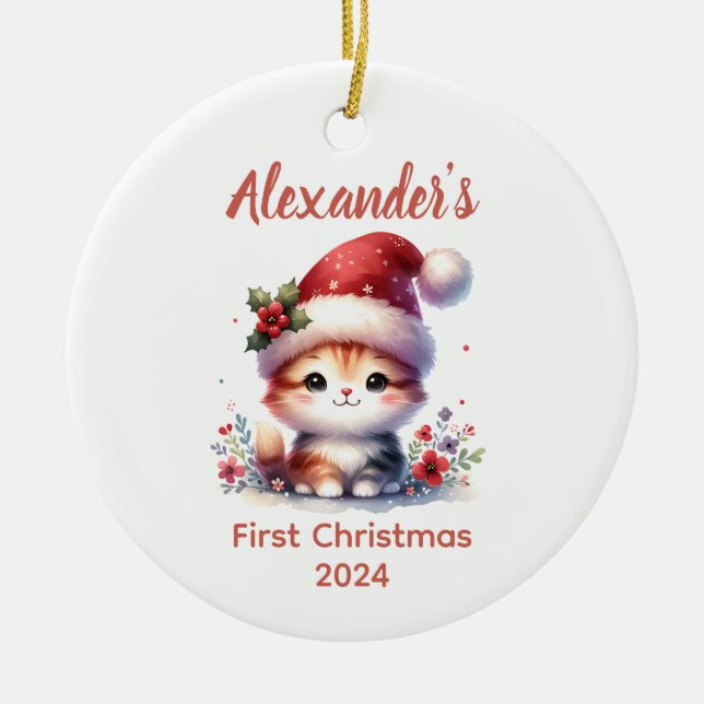 Baby's erstes niedliches Katzenbaby Keramik Ornament (Vorne)