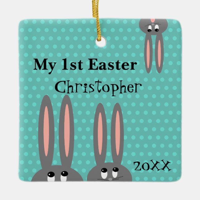 Babys erstes Osterhasen-personalisiertes Keramikornament (Vorderseite)