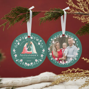 Babys erstes religiöses Weihnachtskrippen-Foto Ornament