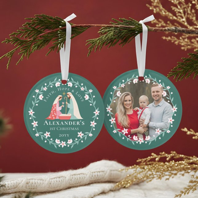 Babys erstes religiöses Weihnachtskrippen-Foto Ornament (Baby's First Christmas Religious Nativity Photo Ornament)