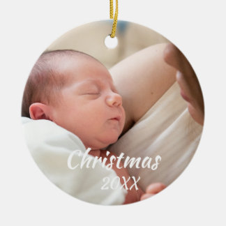Baby's erstes Weihnachten Benutzerdefiniert 2-Foto Keramik Ornament
