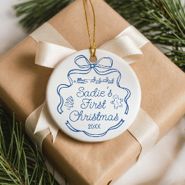 Babys erstes Weihnachten Blaue Schleife Whimsical  Keramik Ornament