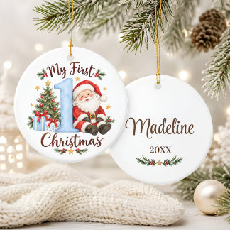 Baby's erstes Weihnachten blauer Santa Keramik Ornament