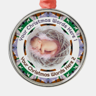 Baby's erstes Weihnachten Braun Grün Lila Foto Ornament Aus Metall