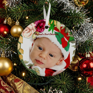 Baby's erstes Weihnachten Floraler Kranz Benutzerd Ornament Aus Glas