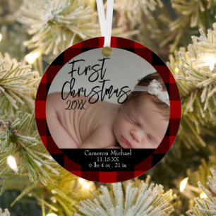 Baby's erstes Weihnachten Geburtsstatistik Roter K Ornament Aus Metall