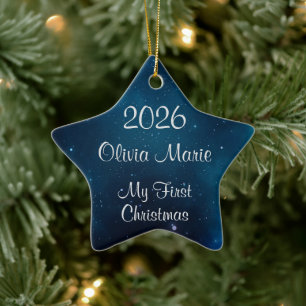 Baby's erstes Weihnachten Himmelstiefes Blau Weltr Keramik Ornament