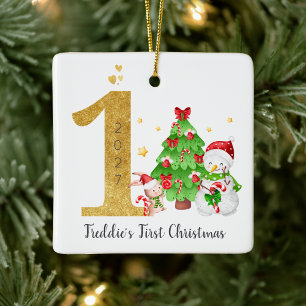 Baby's erstes Weihnachten Kaninchen Schneemann Keramikornament