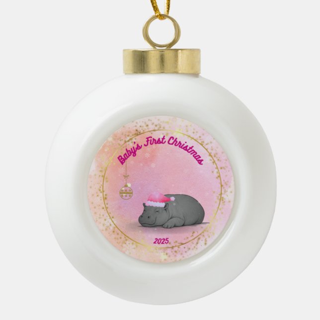 Baby's erstes Weihnachten - Keramik-Nilpferd-Ornam Keramik Kugel-Ornament (Vorderseite)