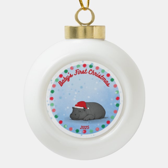 Baby's erstes Weihnachten - Keramik-Nilpferd-Ornam Keramik Kugel-Ornament (Vorderseite)