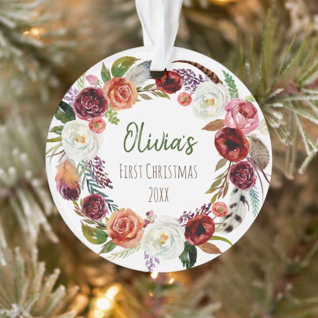 Babys erstes Weihnachten Modernes Blumengebäck-Fot Ornament (Baum)