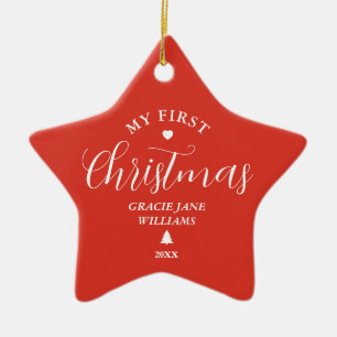 Baby's erstes Weihnachten Roter individueller Name Keramik Ornament