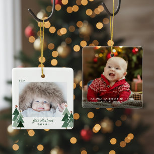 Baby's erstes Weihnachten Rustikale Bäume Foto Keramikornament