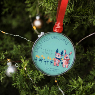 Baby's erstes Weihnachten süße Rentiere Freunde Ornament Aus Metall