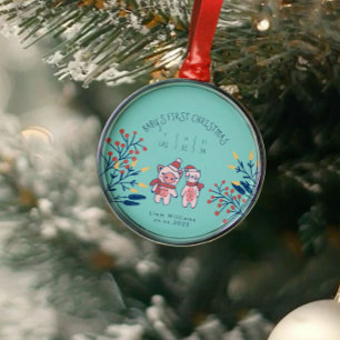 Baby's erstes Weihnachten süßes Schwein und Bär Ornament Aus Metall