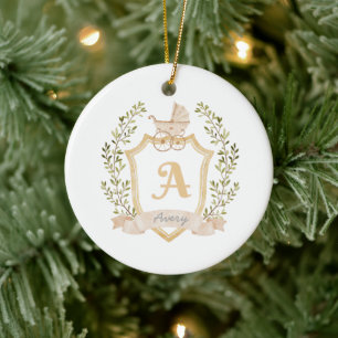 Baby's erstes Weihnachten Wappen-Monogramm Keramik Ornament