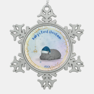 Baby's erstes Weihnachten - Zinn-Nilpferd-Ornament Schneeflocken Zinn-Ornament