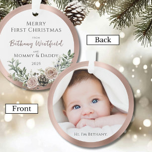 Baby's erstes Weihnachts-Roségold-Foto-Andenken Ornament