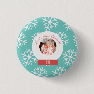 Baby's erstes Weihnachts-Schneeglobus-Schneeflocke Button