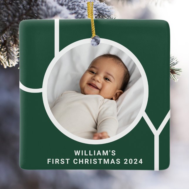 Baby's erstes Weihnachtsfest Foto Keepake Green Keramikornament (Von Creator hochgeladen)