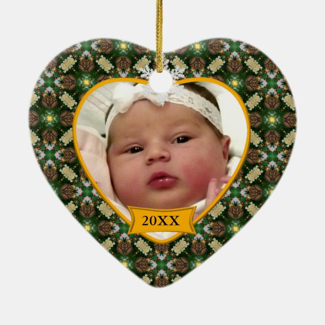 Baby's erstes Weihnachtsfest Foto Keepake Green Keramikornament (Hinten)