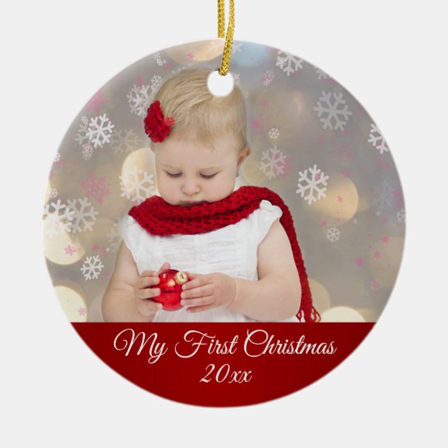Babys erstes Weihnachtsfest-Foto Keramikornament (Vorne)