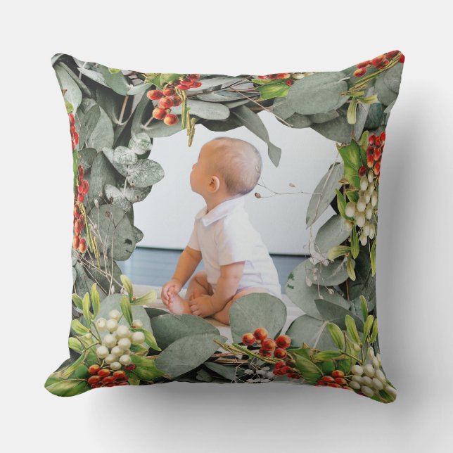 Babys erstes Weihnachtsfest-Foto Kissen (Vorderseite)