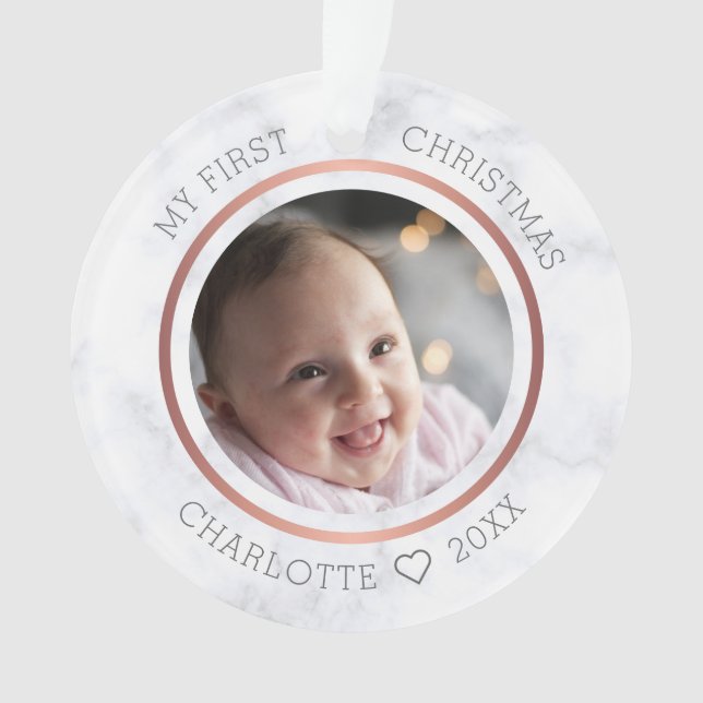 Babys erstes Weihnachtsfest-Foto Moderner Marmor Ornament (Vorderseite)