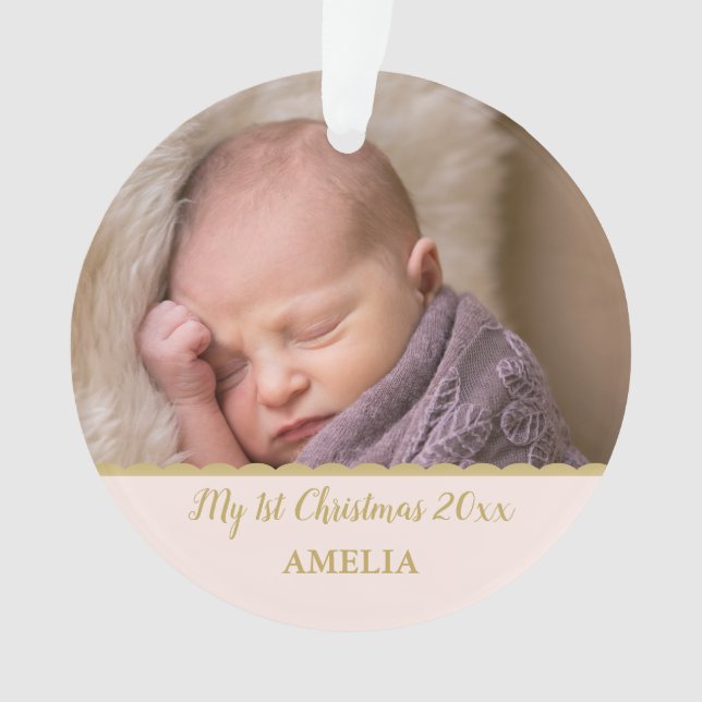 Babys erstes Weihnachtsfest-Foto Monogram Blush Pi Ornament (Vorderseite)