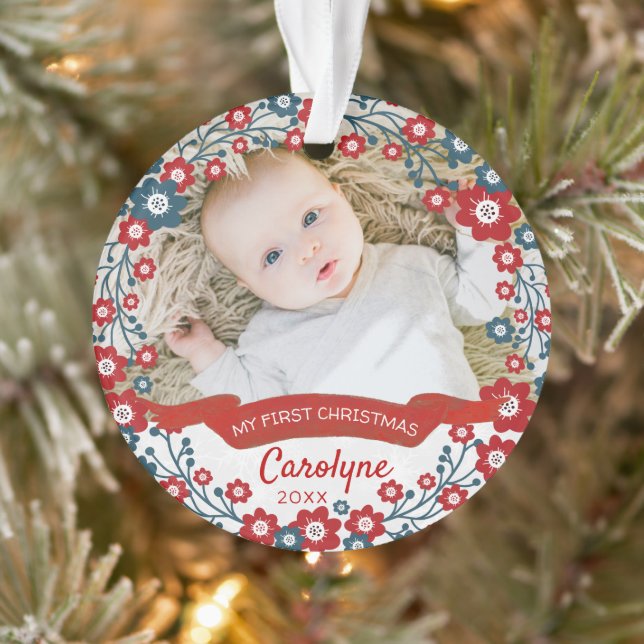 Babys erstes Weihnachtsfest-Foto Ornament (Baum)