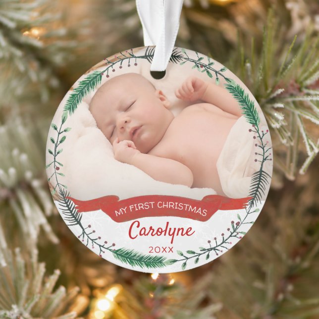Babys erstes Weihnachtsfest-Foto Ornament (Baum)