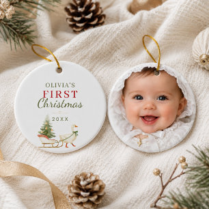 Baby's erstes Weihnachtsfoto Coquette Gans Keramik Ornament