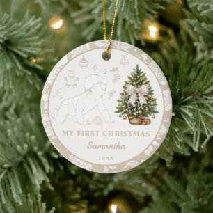 Baby's erstes Weihnachtsfoto Elfenbein-Spitzen-Orn Keramik Ornament