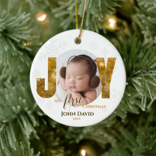Baby's erstes Weihnachtsfoto FREUDE Schneeflocken Keramik Ornament