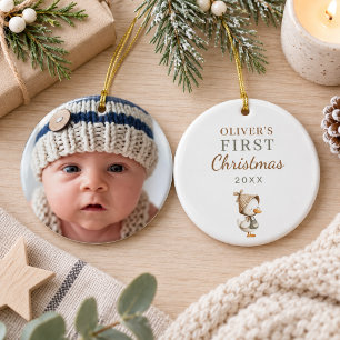 Baby's erstes Weihnachtsfoto Gans Neutral Keramik Ornament