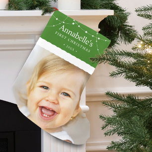 Baby's erstes Weihnachtsfoto Grün Kleiner Weihnachtsstrumpf