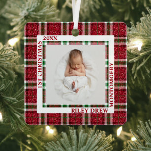 Baby's erstes Weihnachtsfoto Karo Ornament Aus Metall